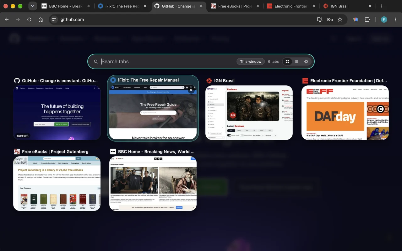 Dark mode grid view